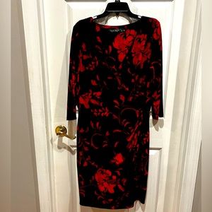 Ralph Lauren red and black crossover bodice dress